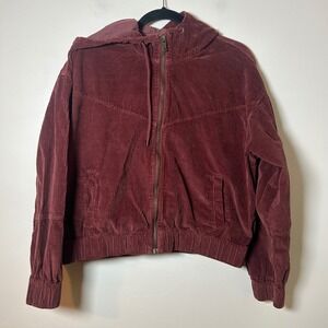 American Eagle Corduroy Zip Up Hoodie‎ Jacket Burgundy M